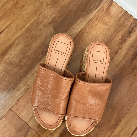 Dolce Vita Shoes - Dolce Vita Brown Leather Espadrille Slides
